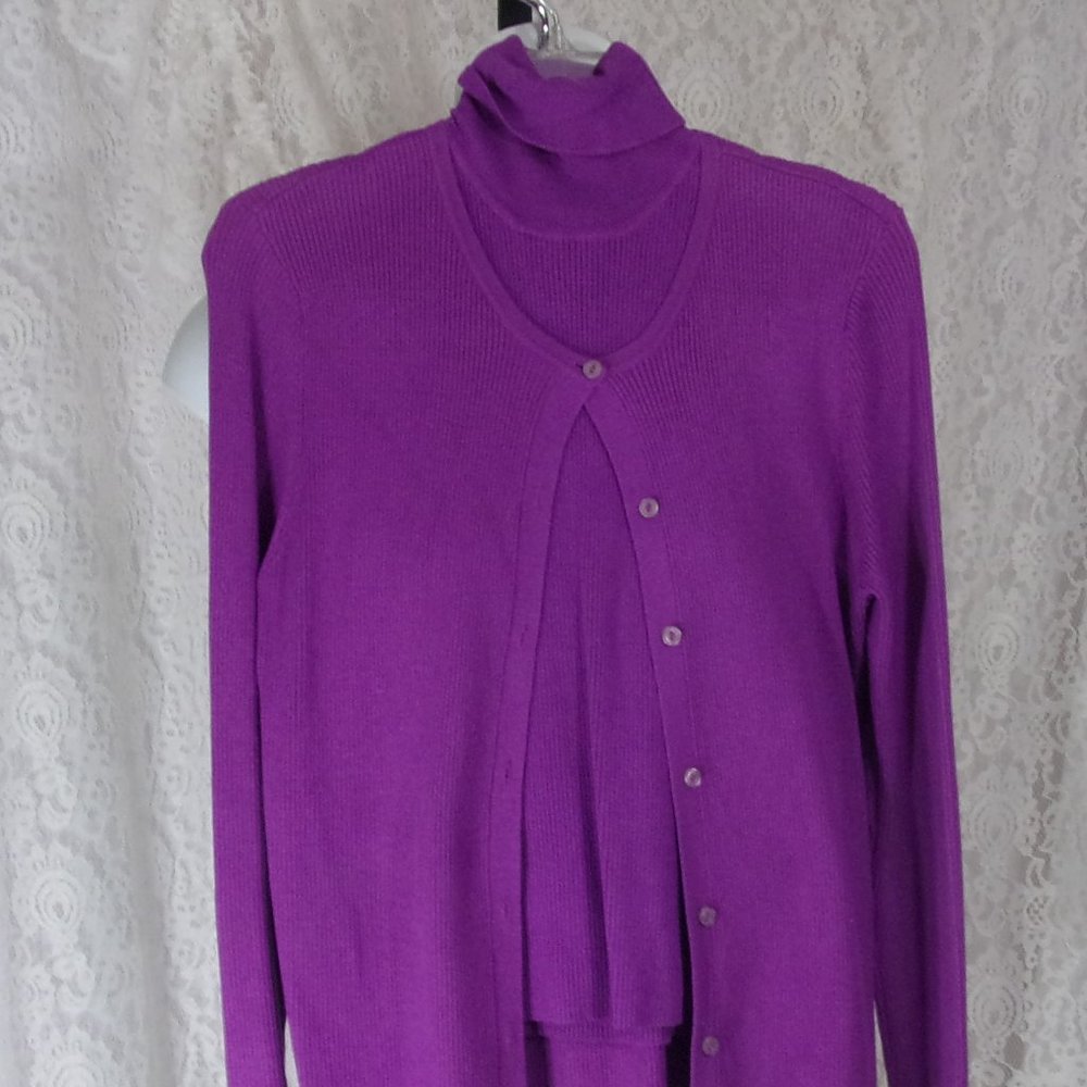City Silk Purple  Cardigan Shrug Turtleneck Set NWOT Size M